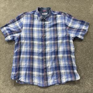 Tommy Bahama Mens XXL Plaid Short Sleeve Button Front Cotton Blue Purple Beach